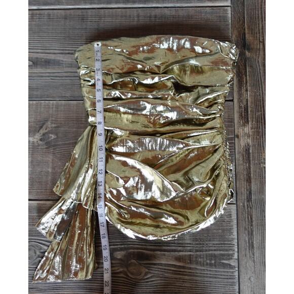 Vintage Helene Sidel Top 10 Gold Metallic Ruched Strapless Party 90s Retro Glam - Picture 8 of 11